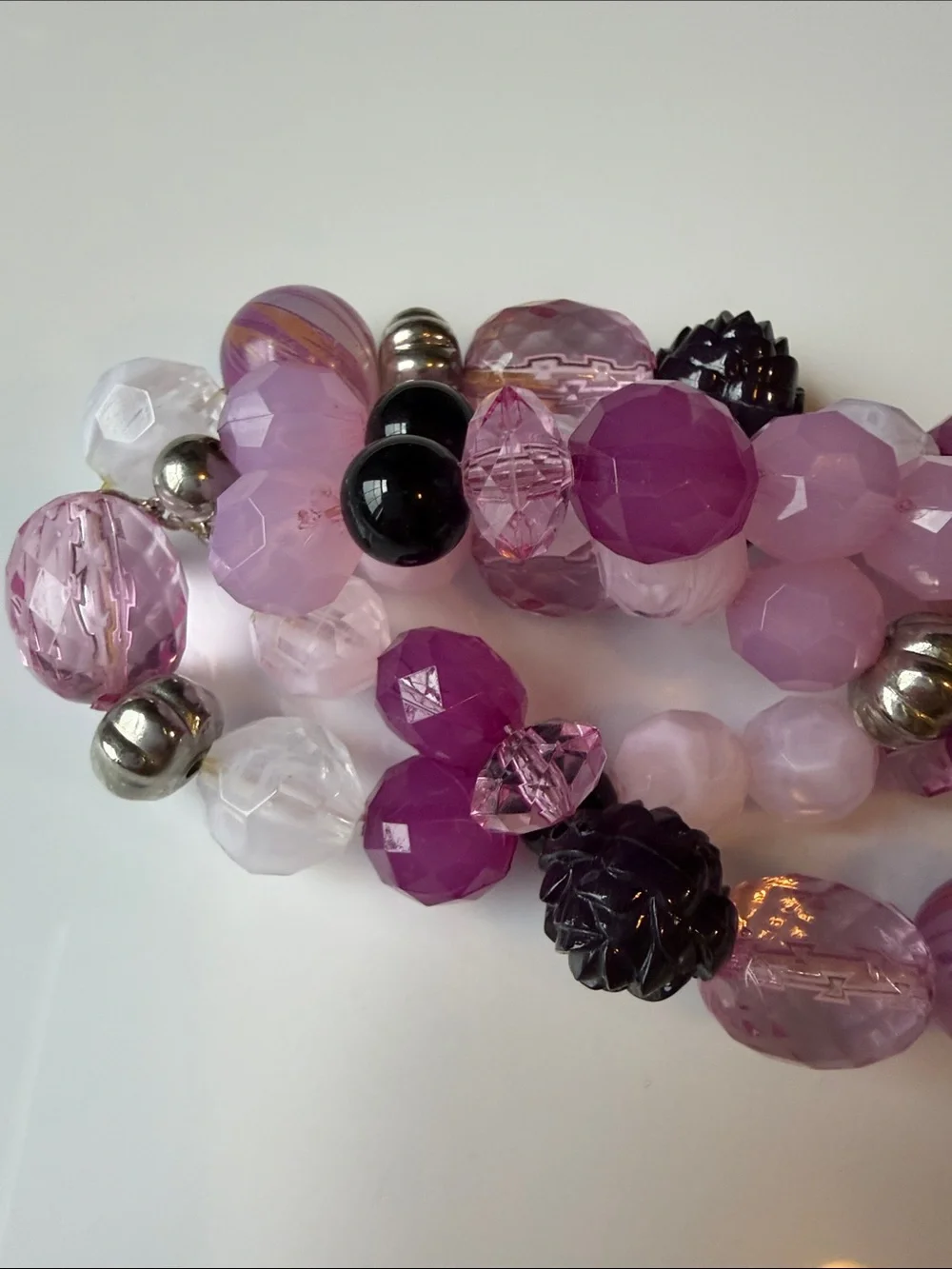 Handcrafted Pink & Purple Beaded Stretch Bracelet Stack